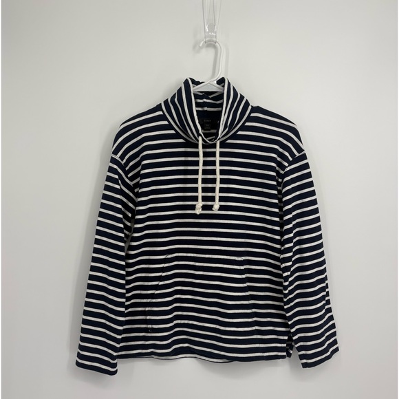 J. Crew Funnelneck Pullover in Striped Mariner Cloth Navy and White - Picture 2 of 9